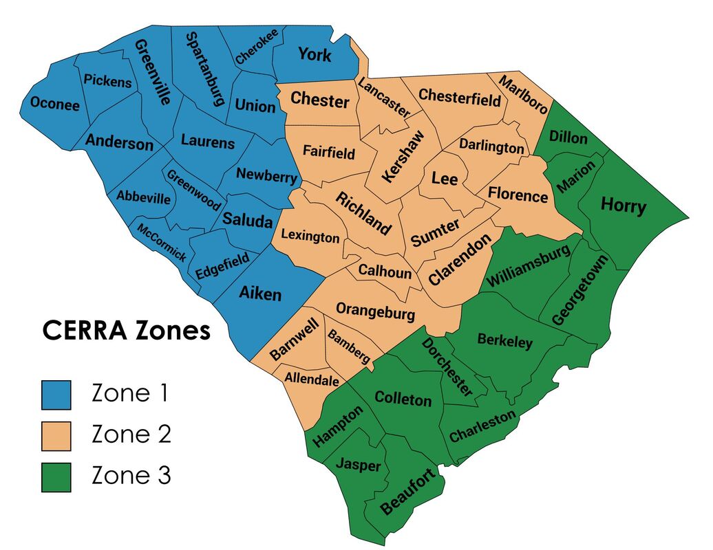 This is a picture of the three CERRA Zones. The districts in each zone are listed in the following sections. 